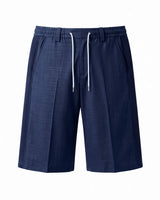 Navy Blue Pin-Tuck Linen Shorts