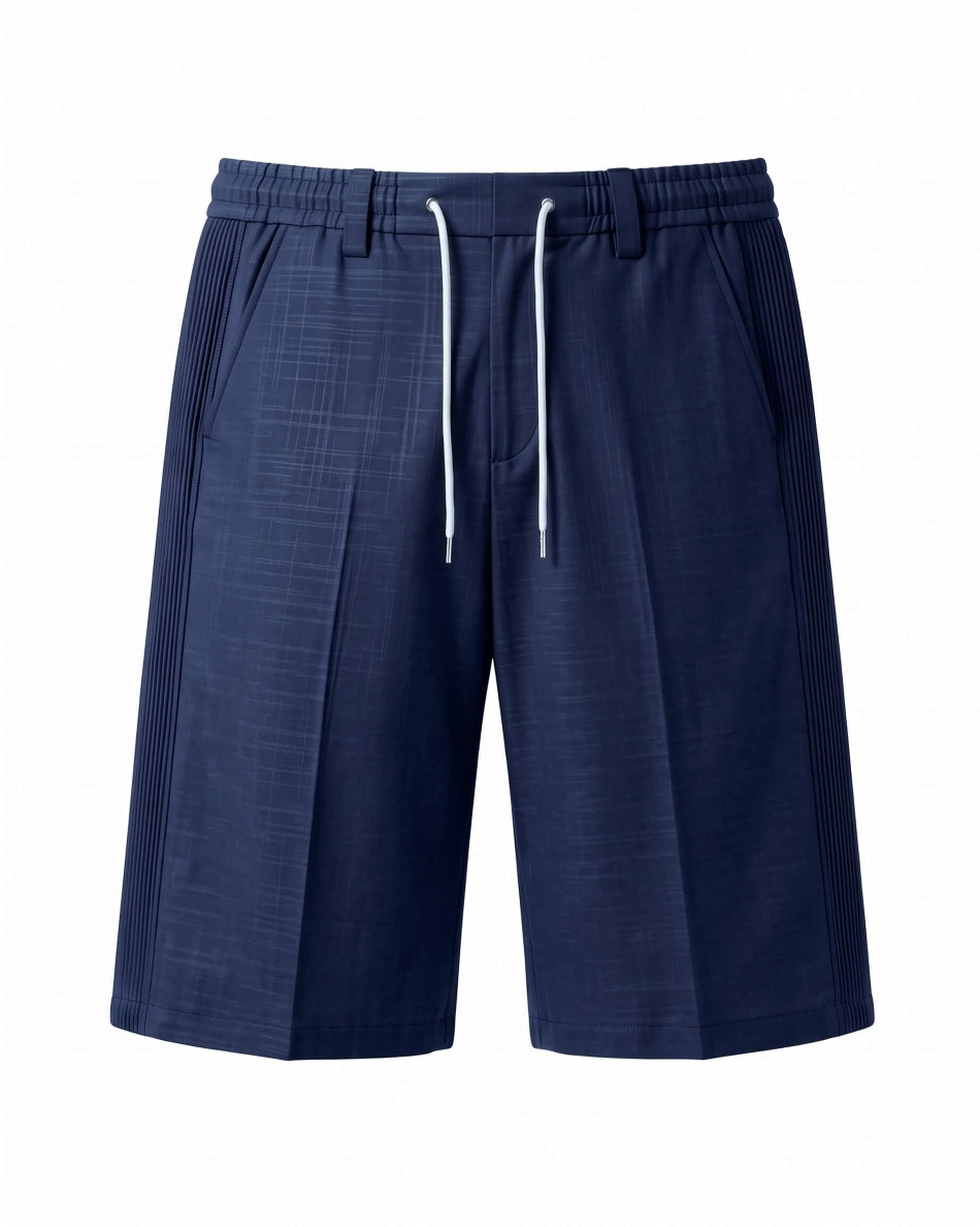 Navy Blue Pin-Tuck Linen Shorts