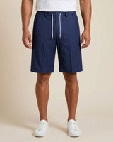 Navy Blue Pin-Tuck Linen Shorts