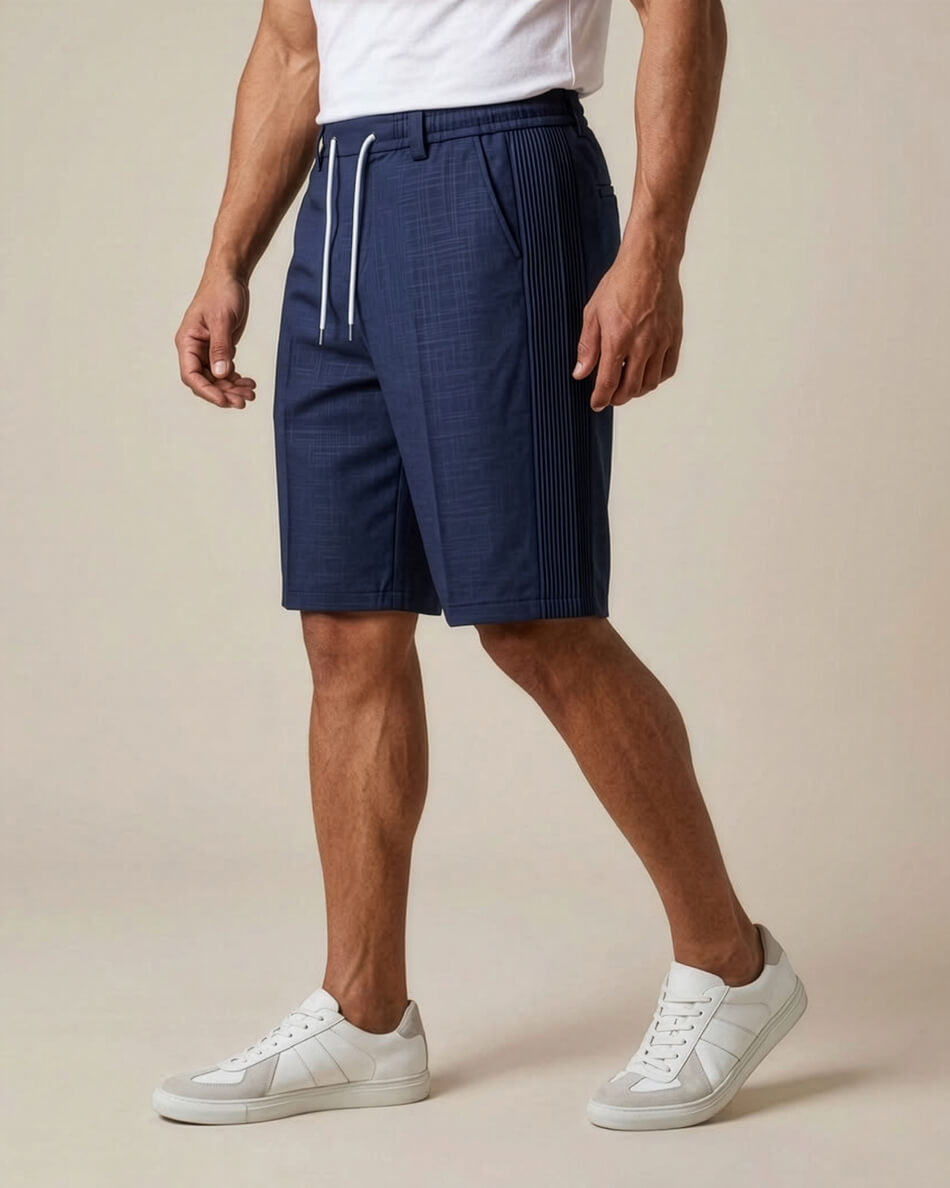 Navy Blue Pin-Tuck Linen Shorts