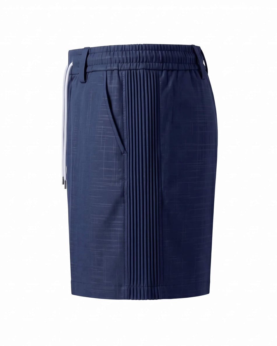Navy Blue Pin-Tuck Linen Shorts
