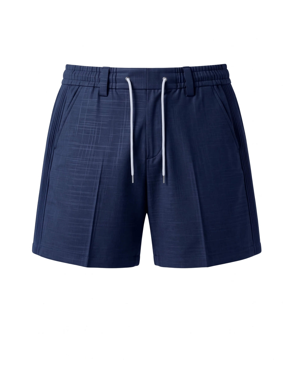 Navy Blue Pin-Tuck Linen Shorts