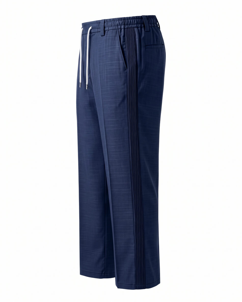 Navy Blue Pin-Tuck Linen Trousers