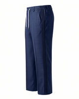 Navy Blue Pin-Tuck Linen Trousers