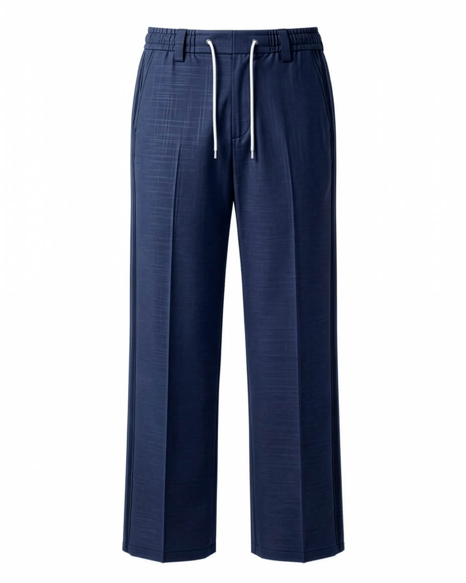 Navy Blue Pin-Tuck Linen Trousers