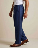 Navy Blue Pin-Tuck Linen Trousers