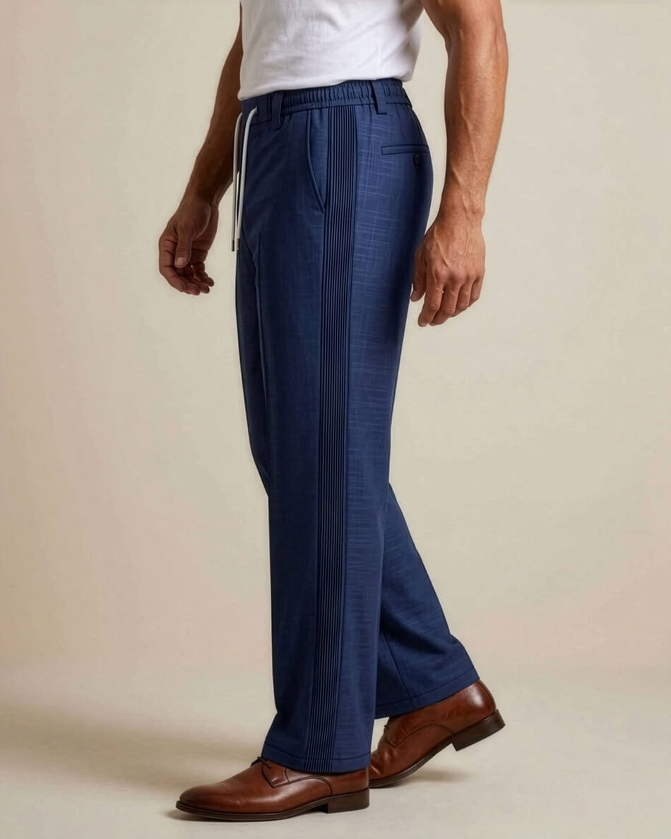 Navy Blue Pin-Tuck Linen Trousers