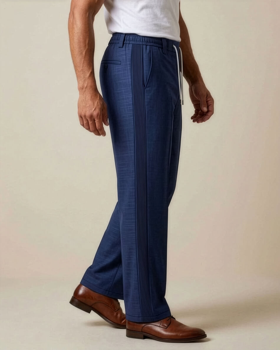 Navy Blue Pin-Tuck Linen Trousers