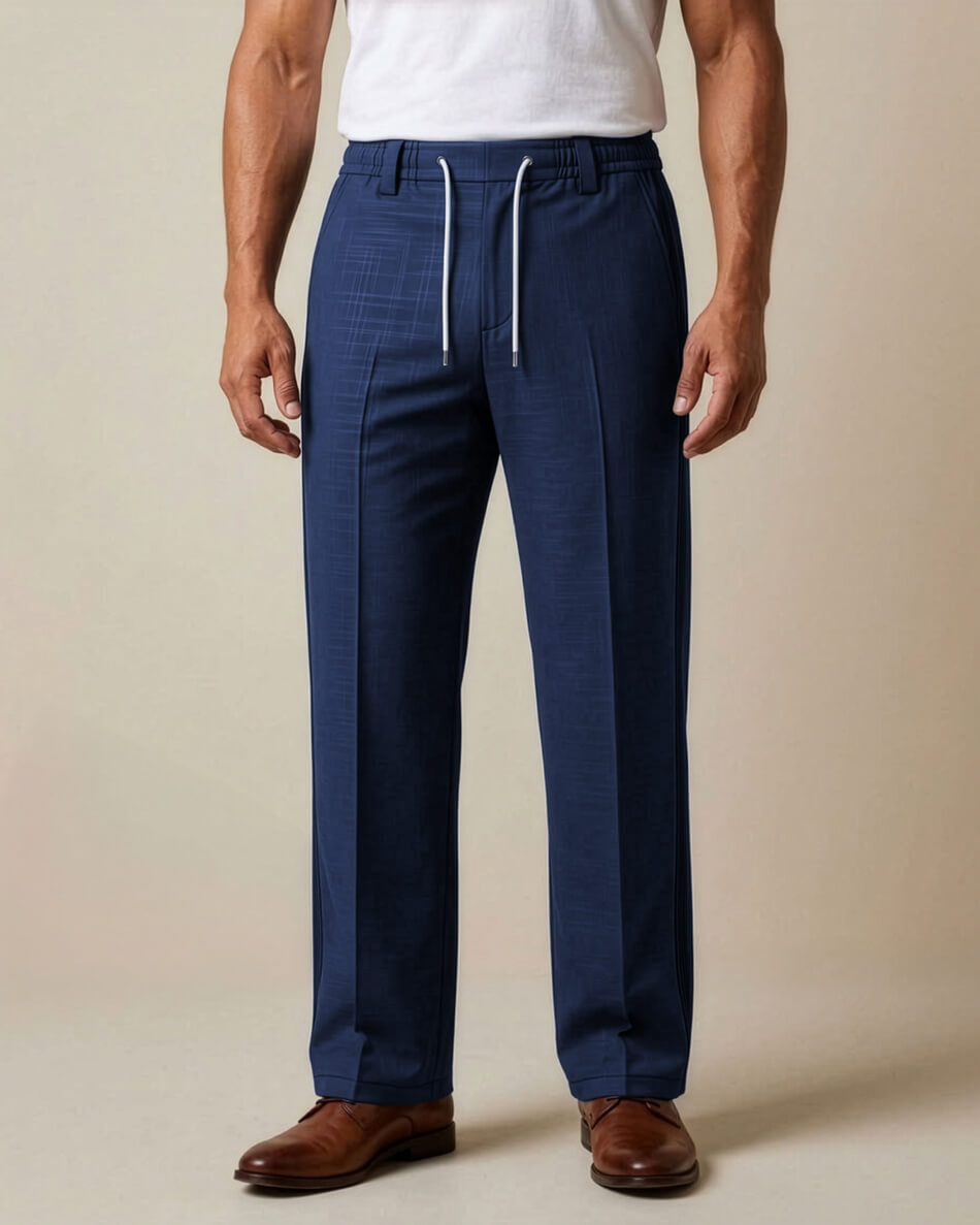 Navy Blue Pin-Tuck Linen Trousers