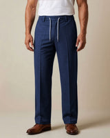 Navy Blue Pin-Tuck Linen Trousers