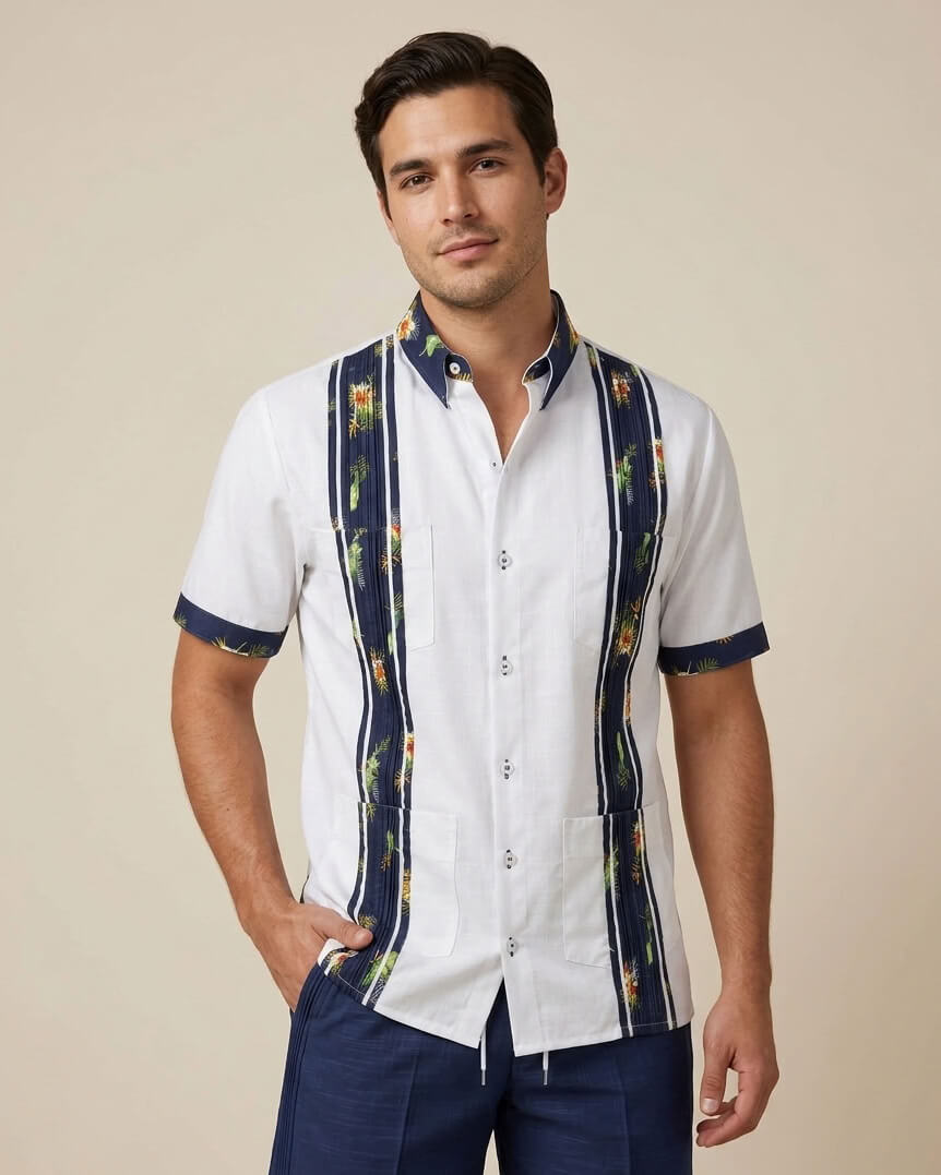 Ready to Go Medium | Oceanside Escape Short Sleeve Guayabera