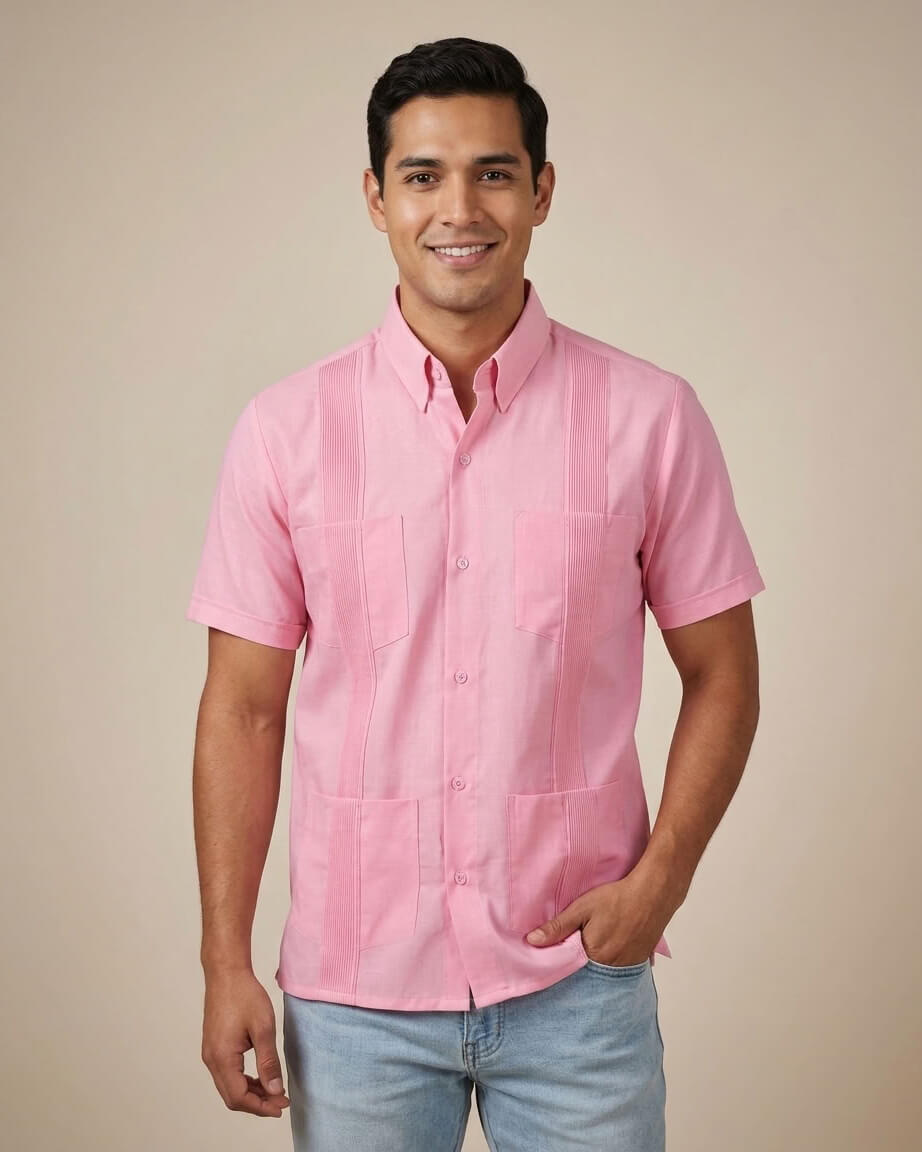 Ready to Go Large | Rose Pink Four Pocket Short Sleeve Guayabera