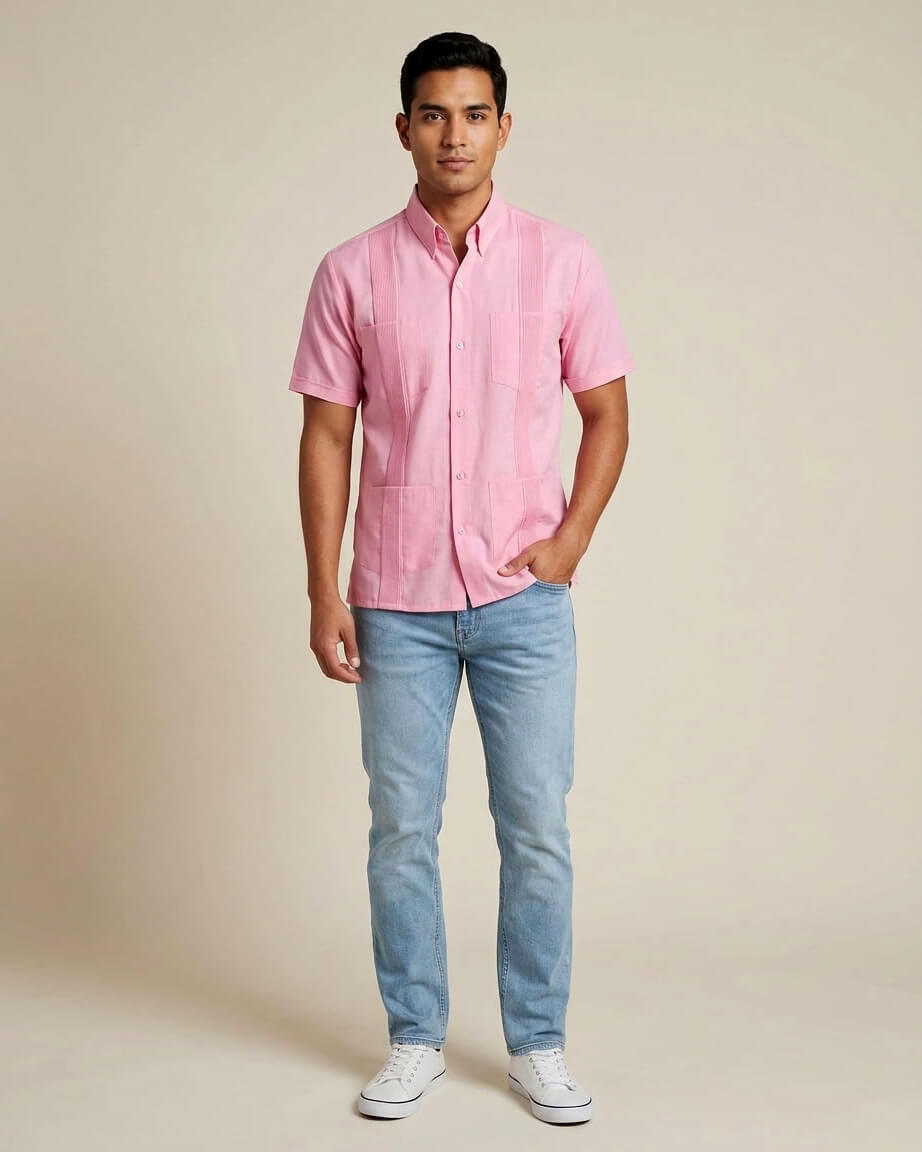 Ready to Go Large | Rose Pink Four Pocket Short Sleeve Guayabera