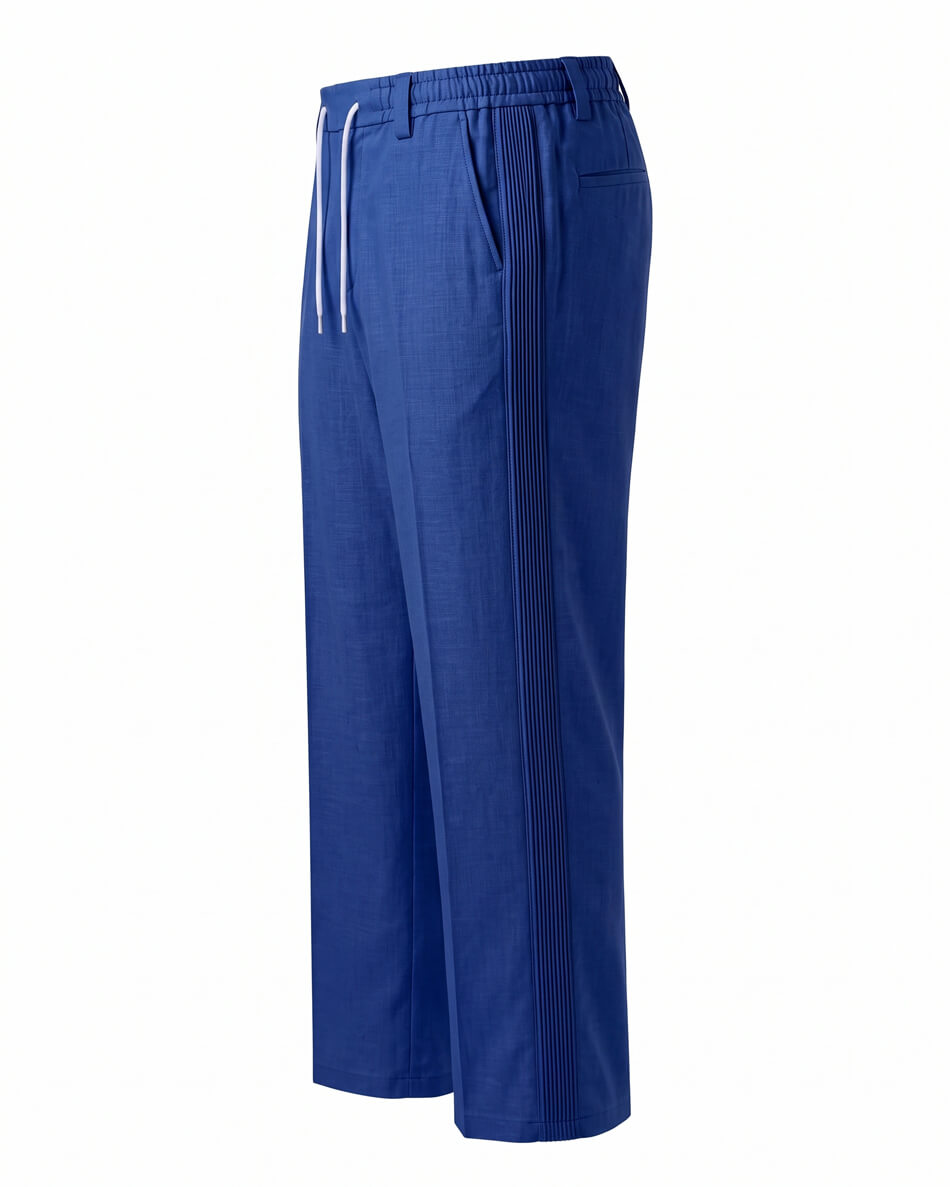 Royal Blue Pin-Tuck Linen Trousers