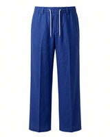 Royal Blue Pin-Tuck Linen Trousers