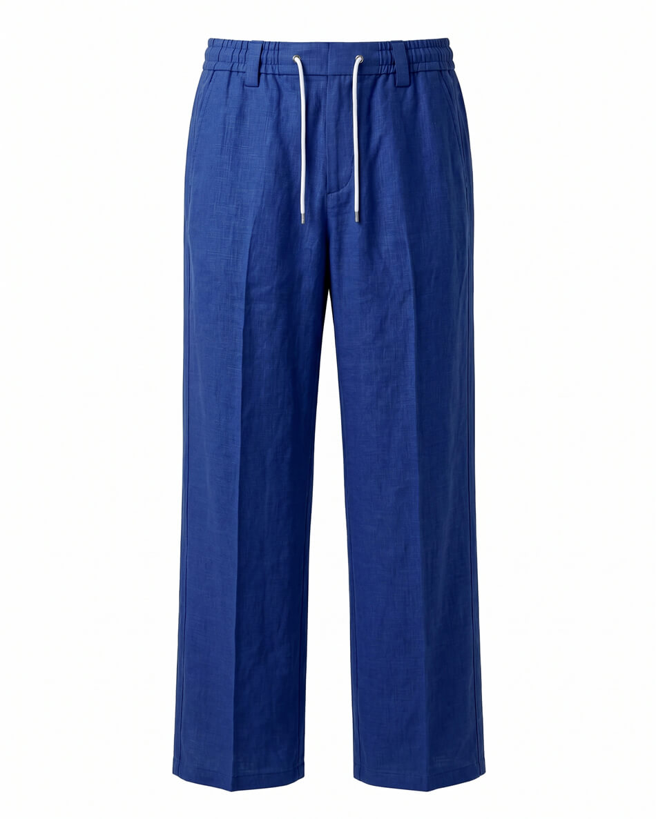 Royal Blue Pin-Tuck Linen Trousers