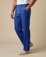 Royal Blue Pin-Tuck Linen Trousers
