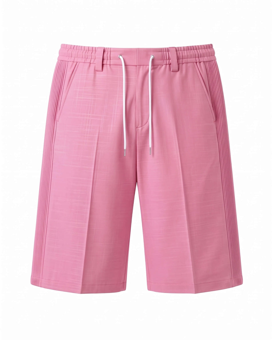 Rose Pink Pin-Tuck Linen Shorts