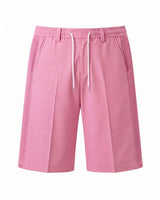 Rose Pink Pin-Tuck Linen Shorts