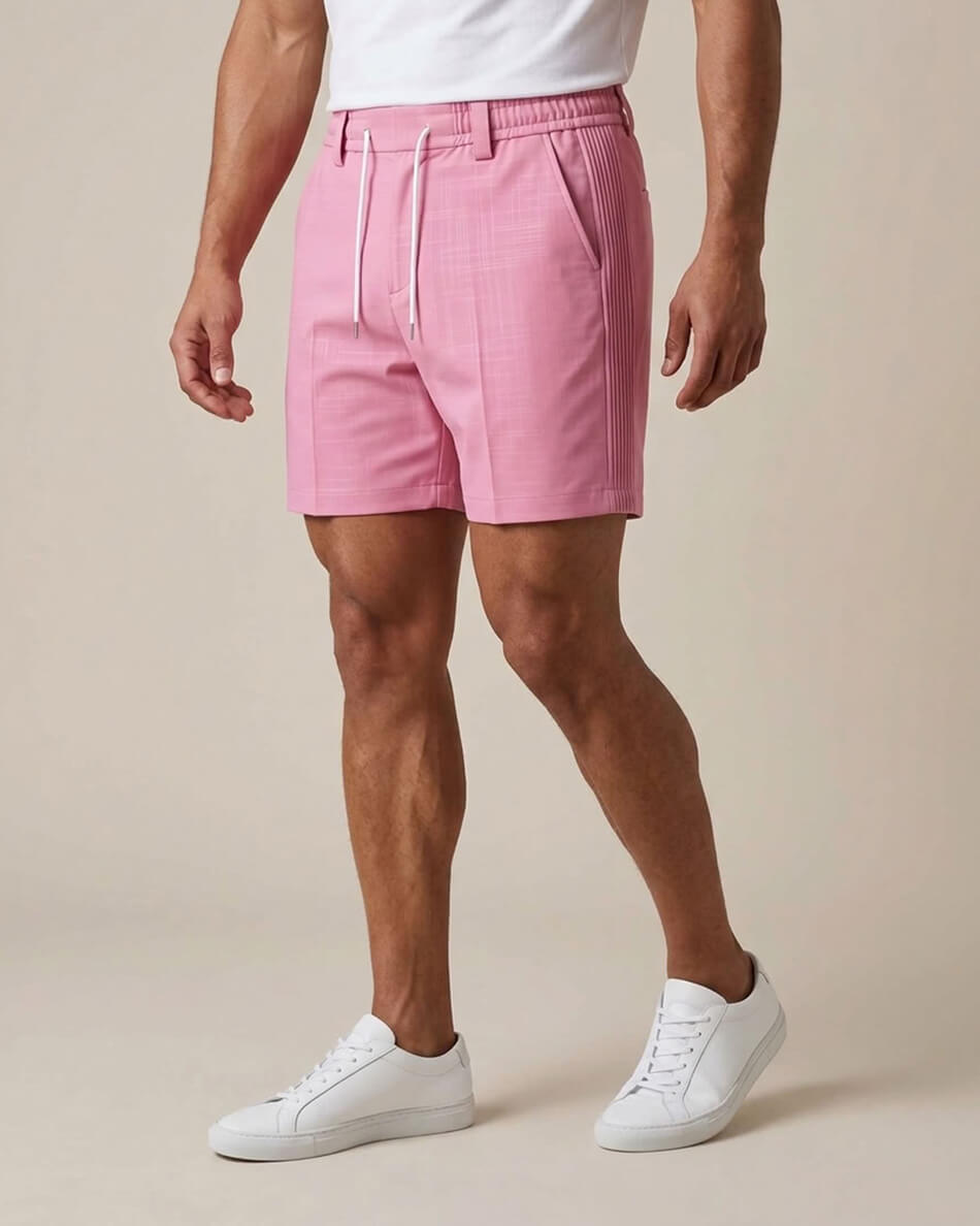 Rose Pink Pin-Tuck Linen Shorts
