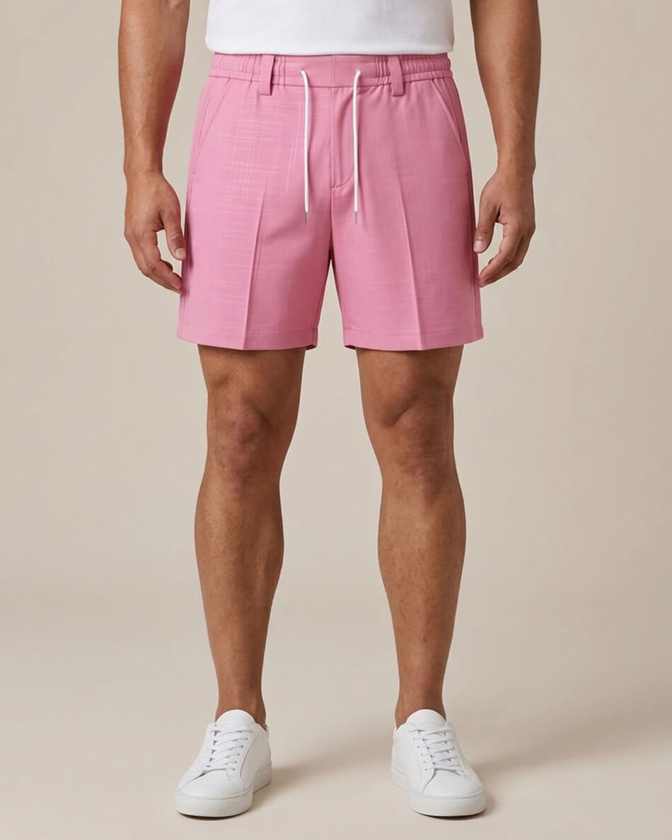 Rose Pink Pin-Tuck Linen Shorts