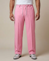 Rose Pink Pin-Tuck Linen Trousers