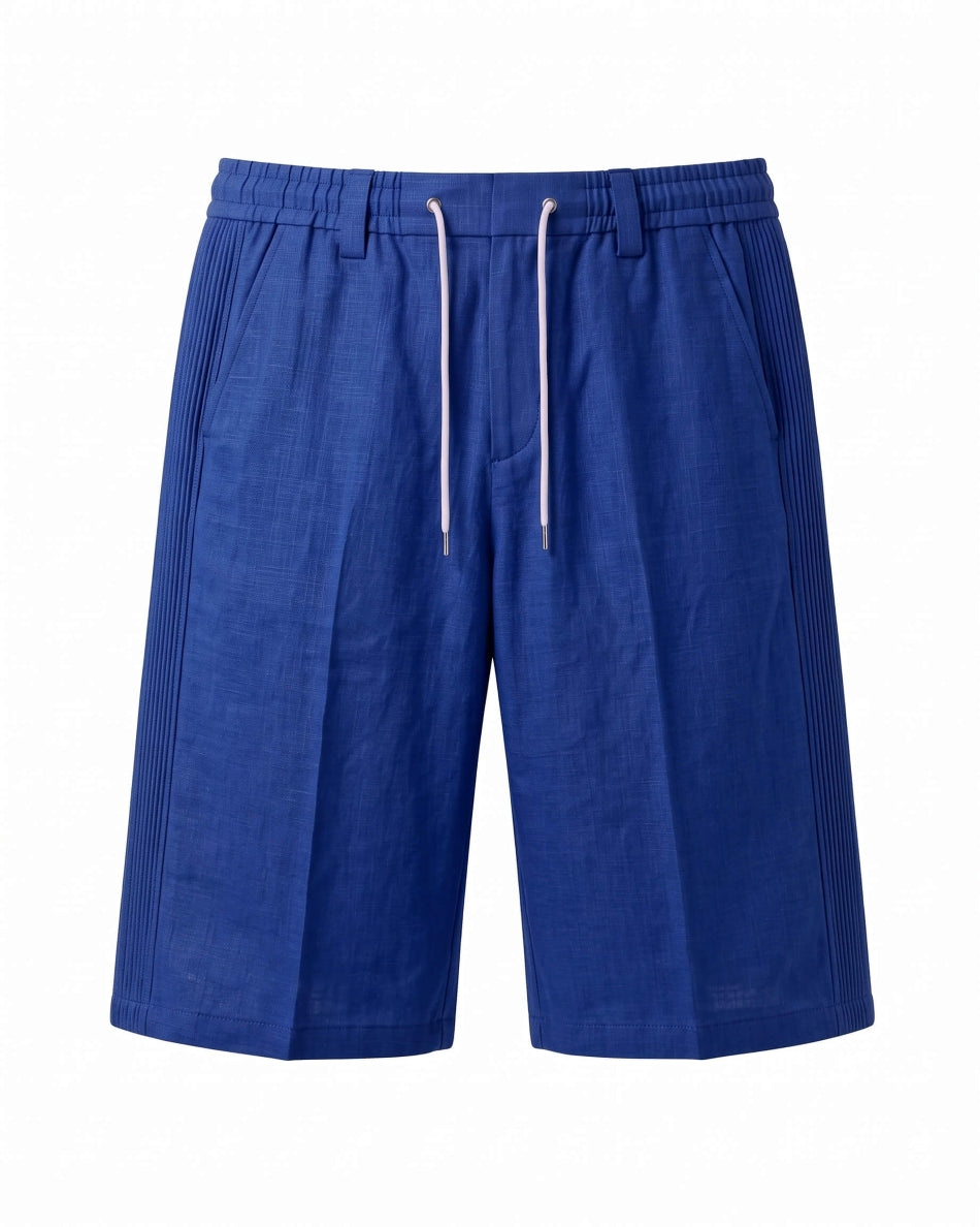 Royal Blue Pin-Tuck Linen Shorts