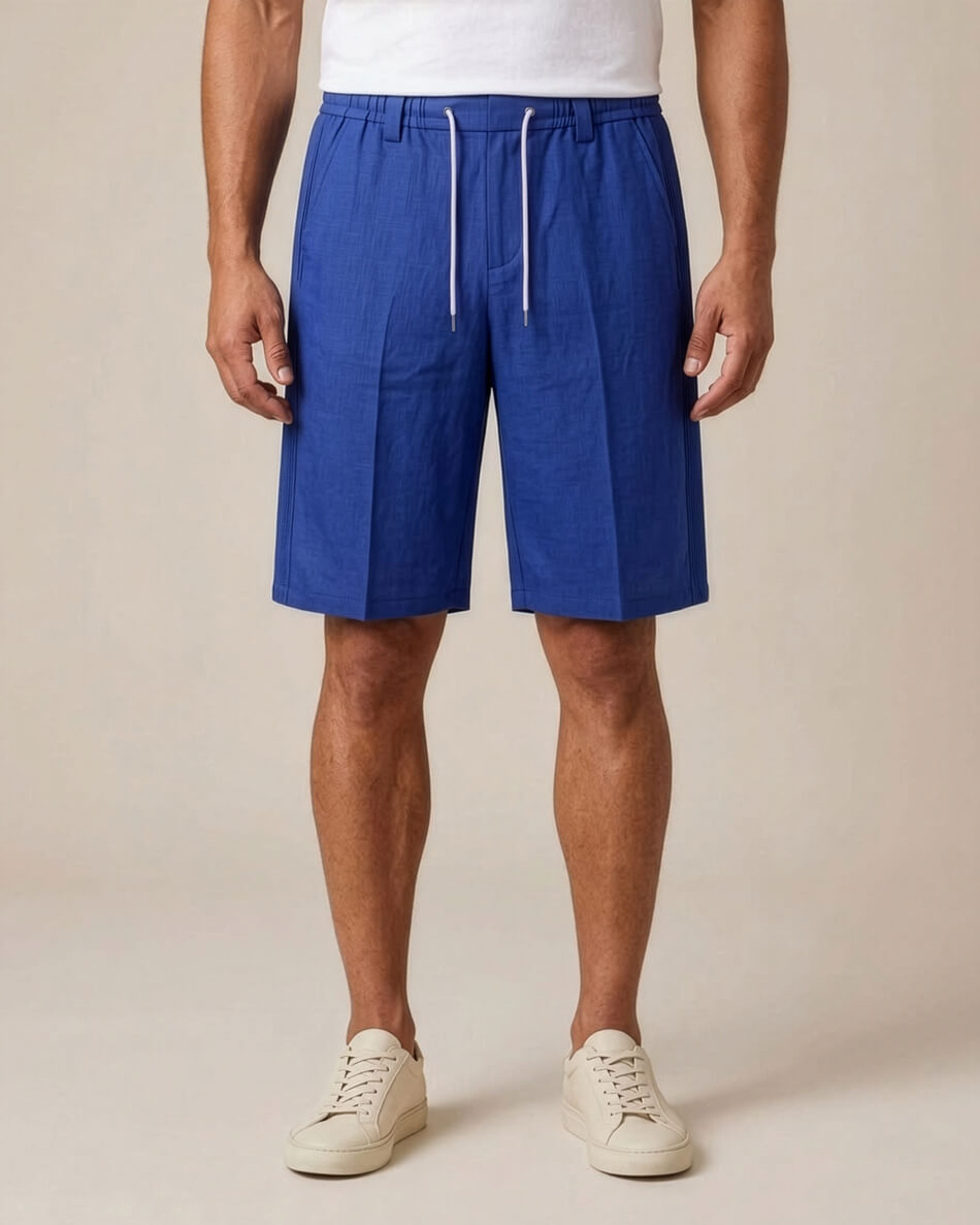 Royal Blue Pin-Tuck Linen Shorts