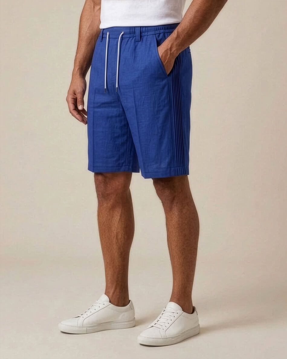 Royal Blue Pin-Tuck Linen Shorts