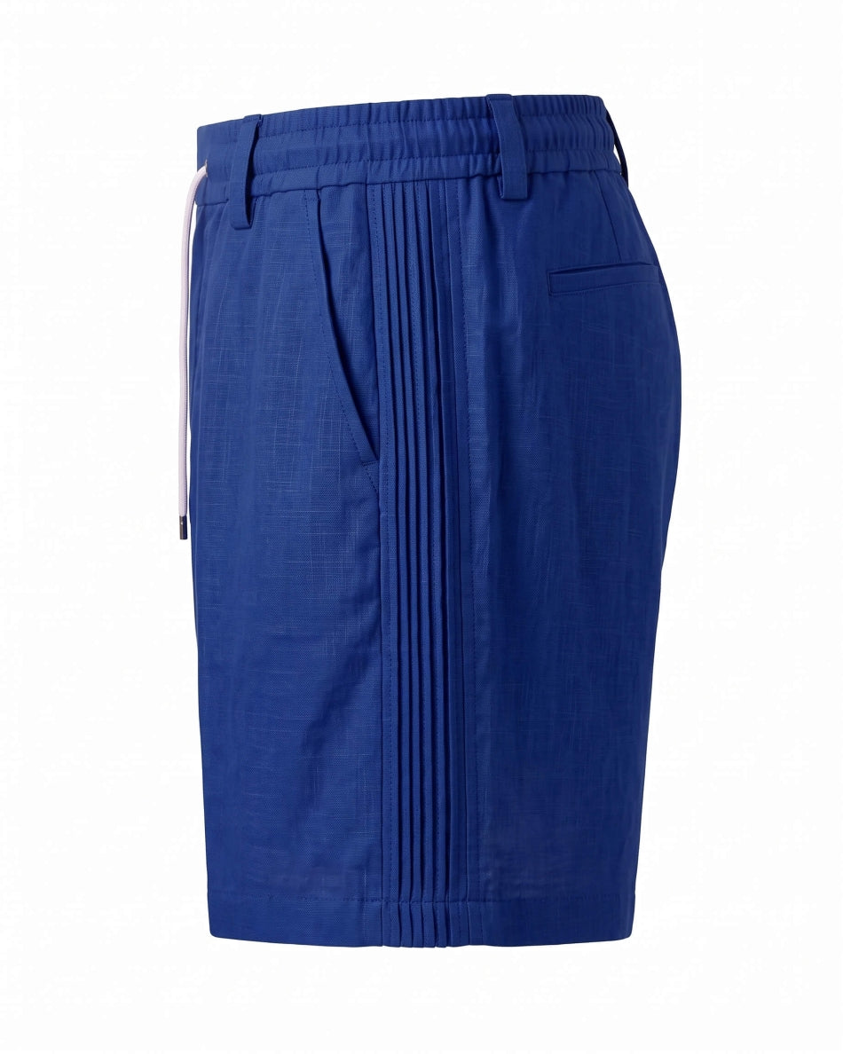 Royal Blue Pin-Tuck Linen Shorts
