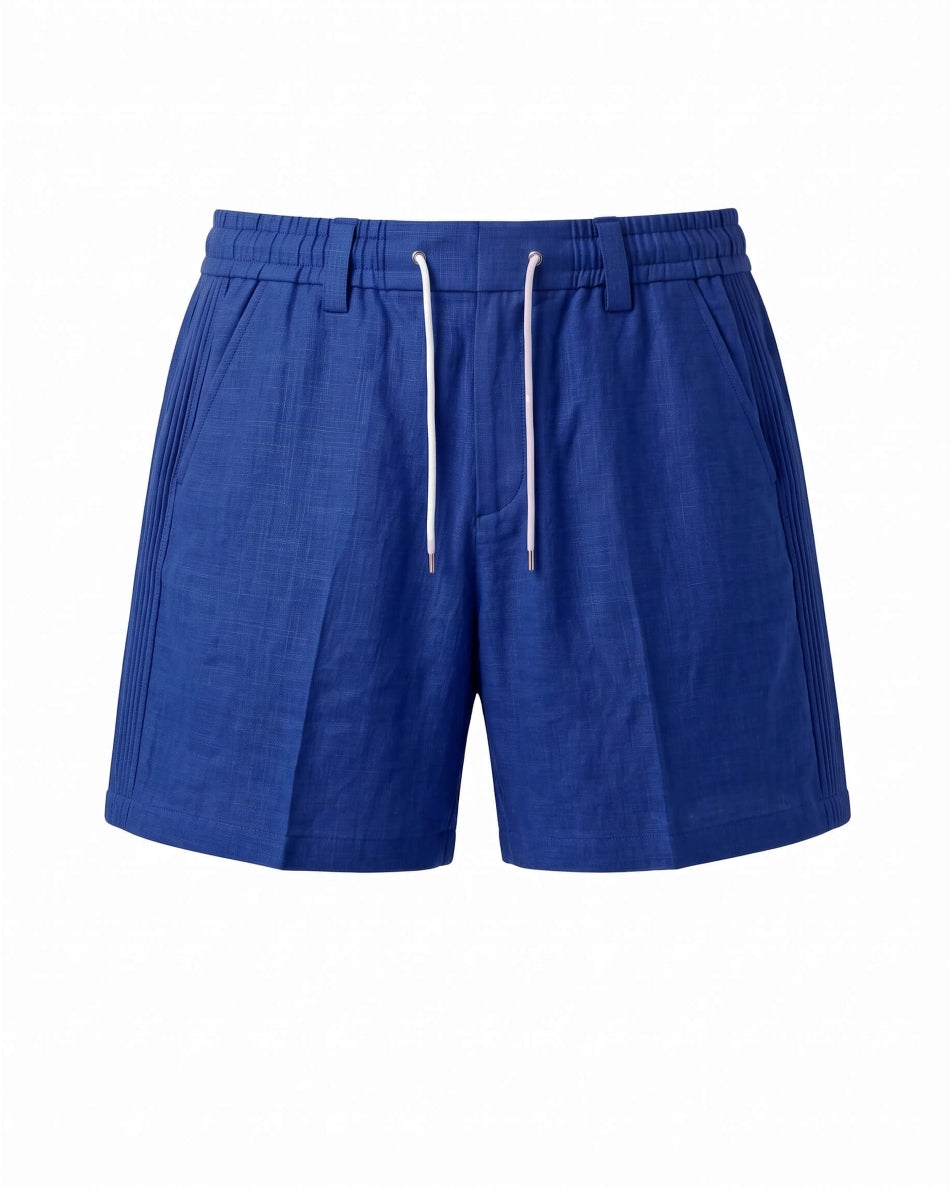 Royal Blue Pin-Tuck Linen Shorts