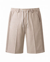 Sand Beige Pin-Tuck Linen Shorts