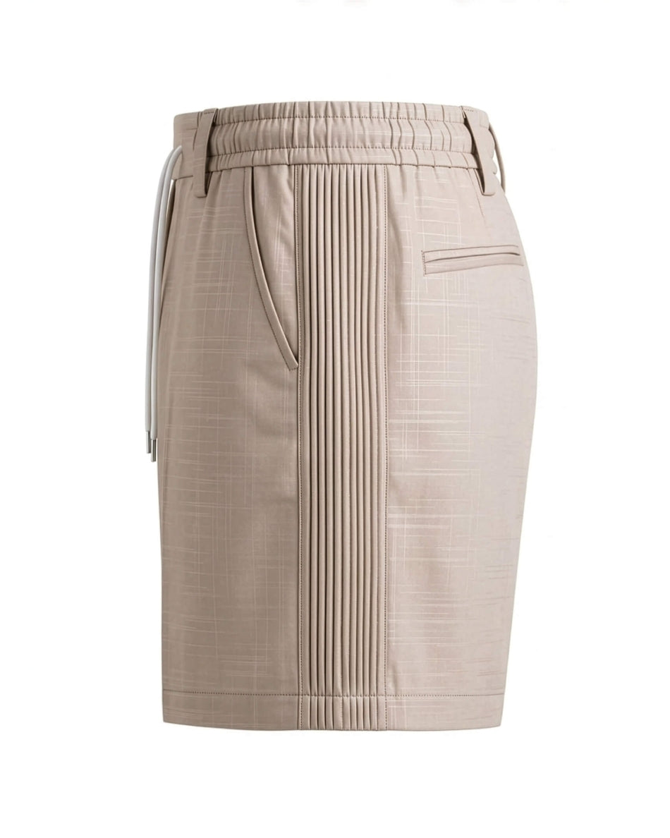 Sand Beige Pin-Tuck Linen Shorts