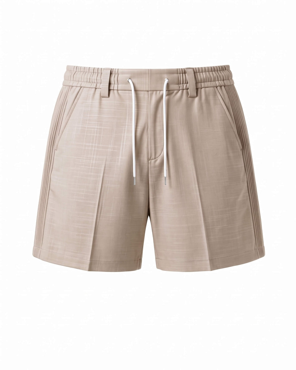 Sand Beige Pin-Tuck Linen Shorts