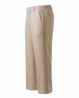 Sand Beige Pin-Tuck Linen Trousers