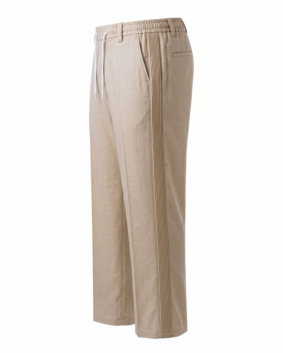 Sand Beige Pin-Tuck Linen Trousers