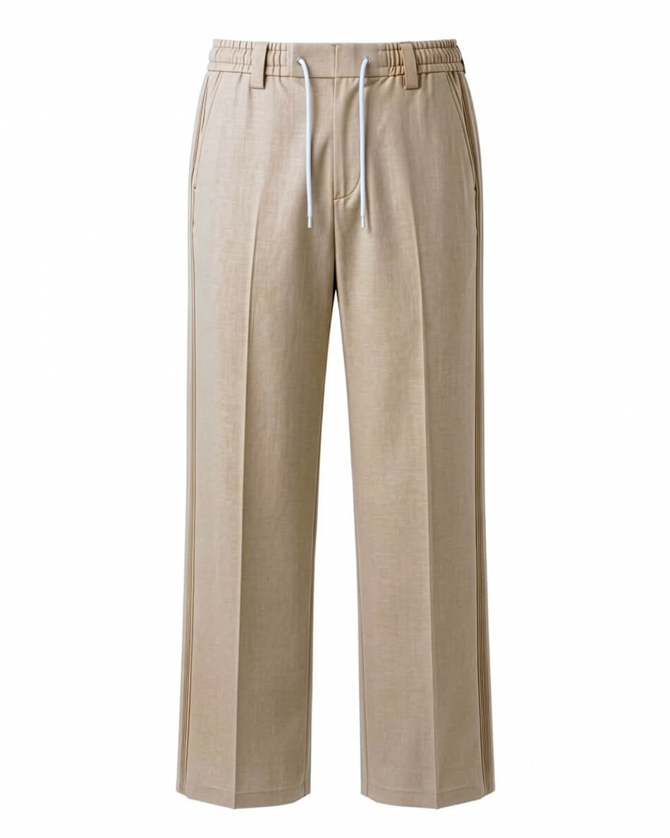 Sand Beige Pin-Tuck Linen Trousers