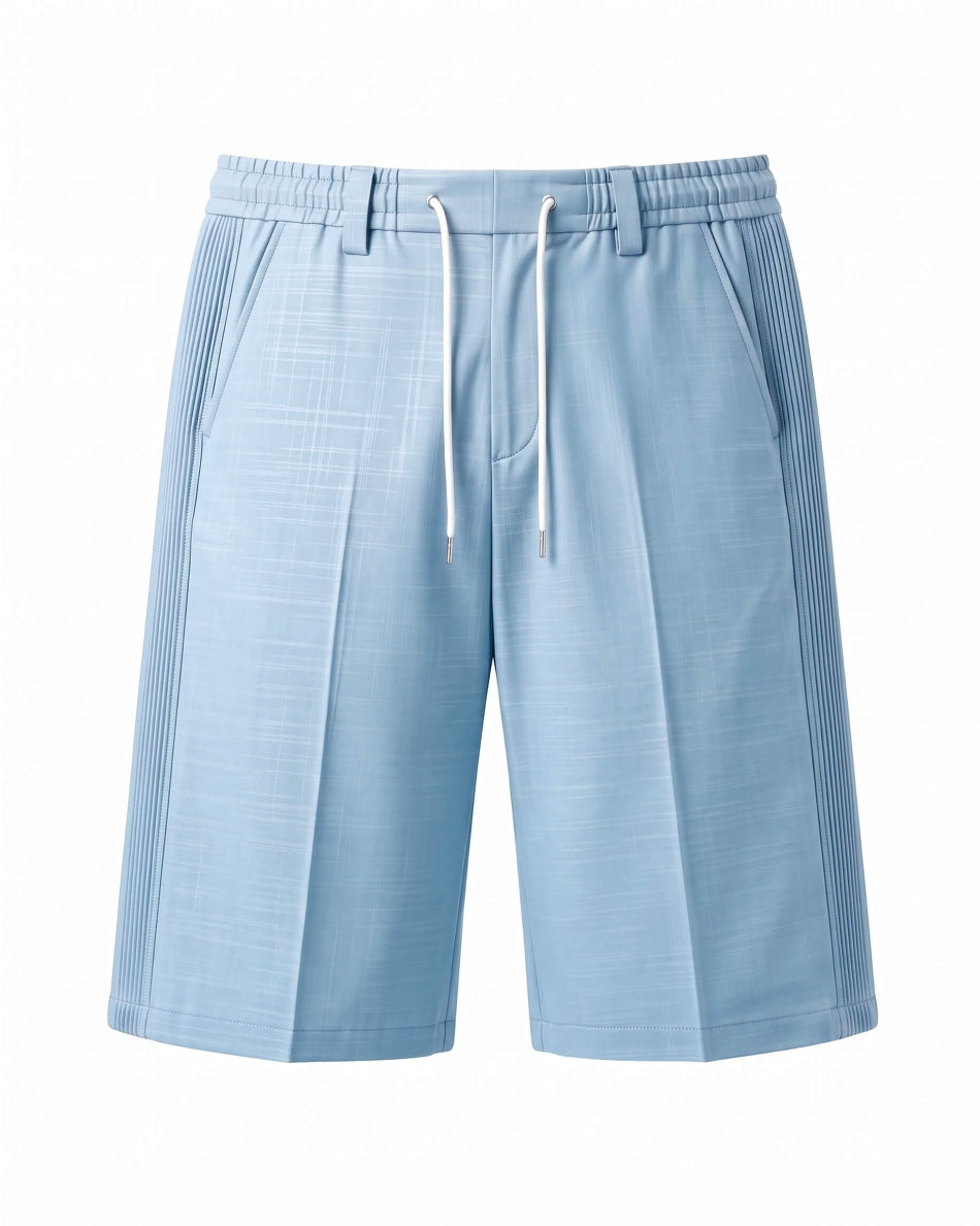 Sky Blue Pin-Tuck Linen Shorts