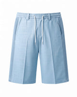 Sky Blue Pin-Tuck Linen Shorts