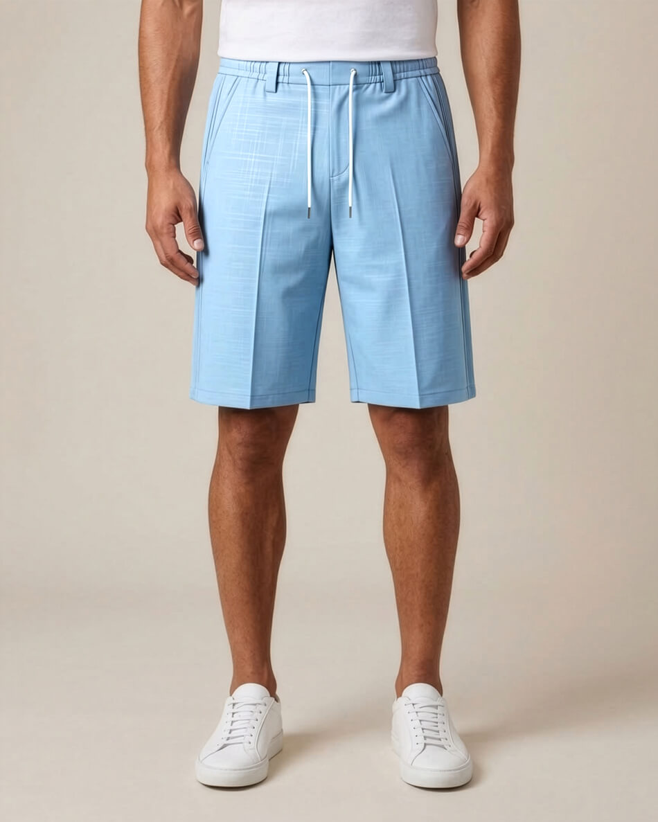 Sky Blue Pin-Tuck Linen Shorts