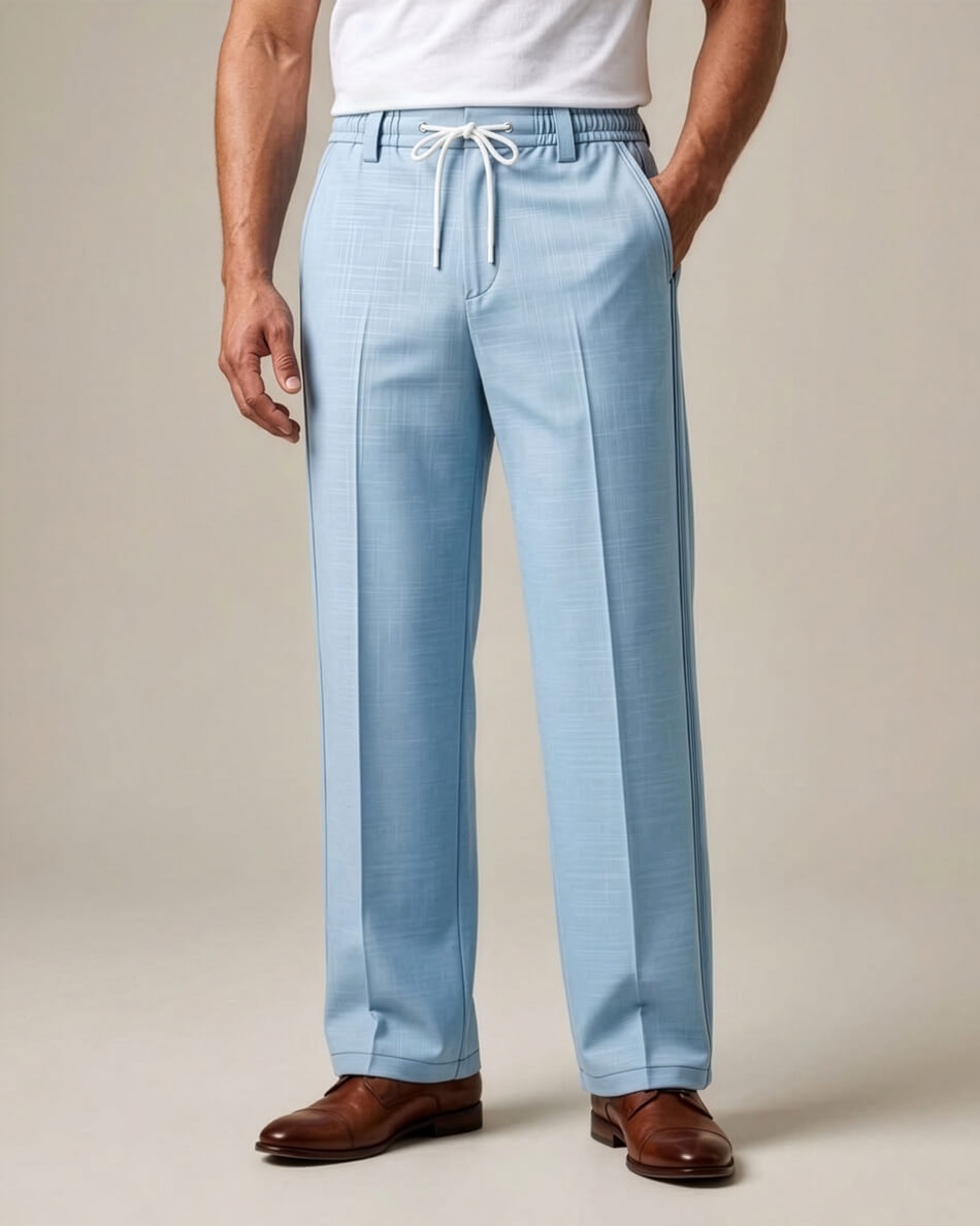 Sky Blue Pin-Tuck Linen Trousers