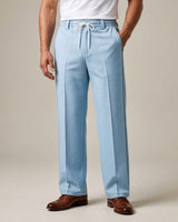 Sky Blue Pin-Tuck Linen Trousers