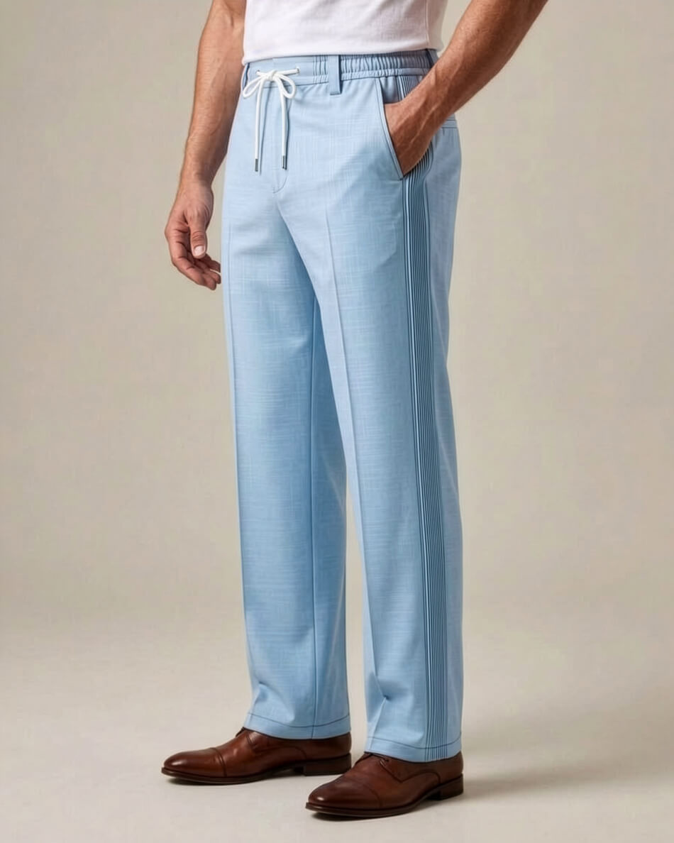Sky Blue Pin-Tuck Linen Trousers
