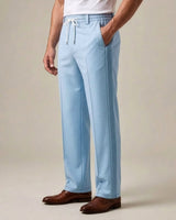 Sky Blue Pin-Tuck Linen Trousers