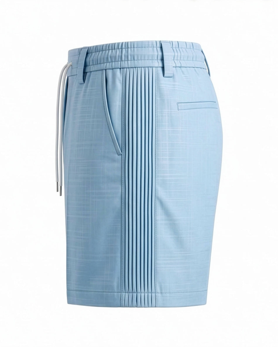 Sky Blue Pin-Tuck Linen Shorts