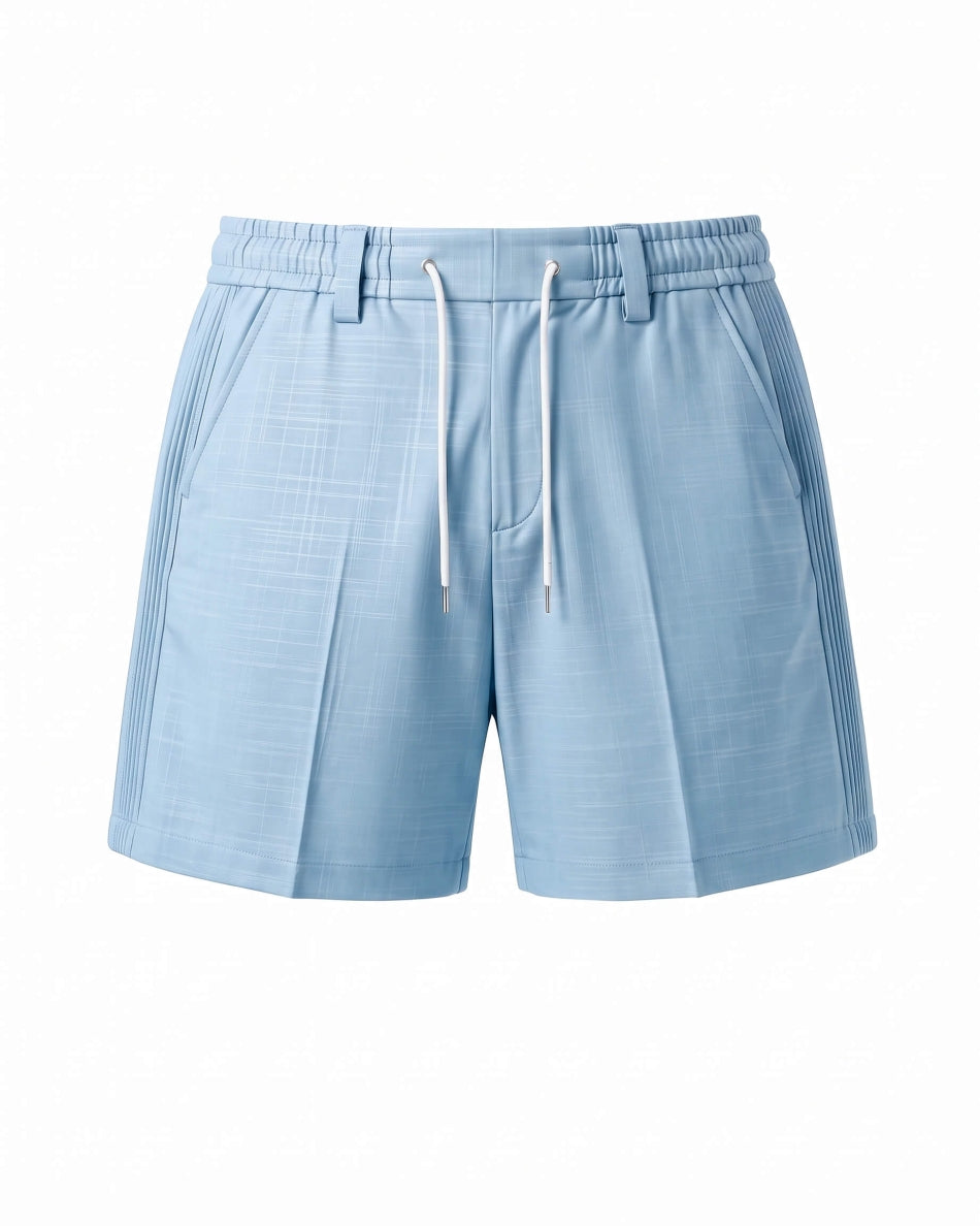 Sky Blue Pin-Tuck Linen Shorts