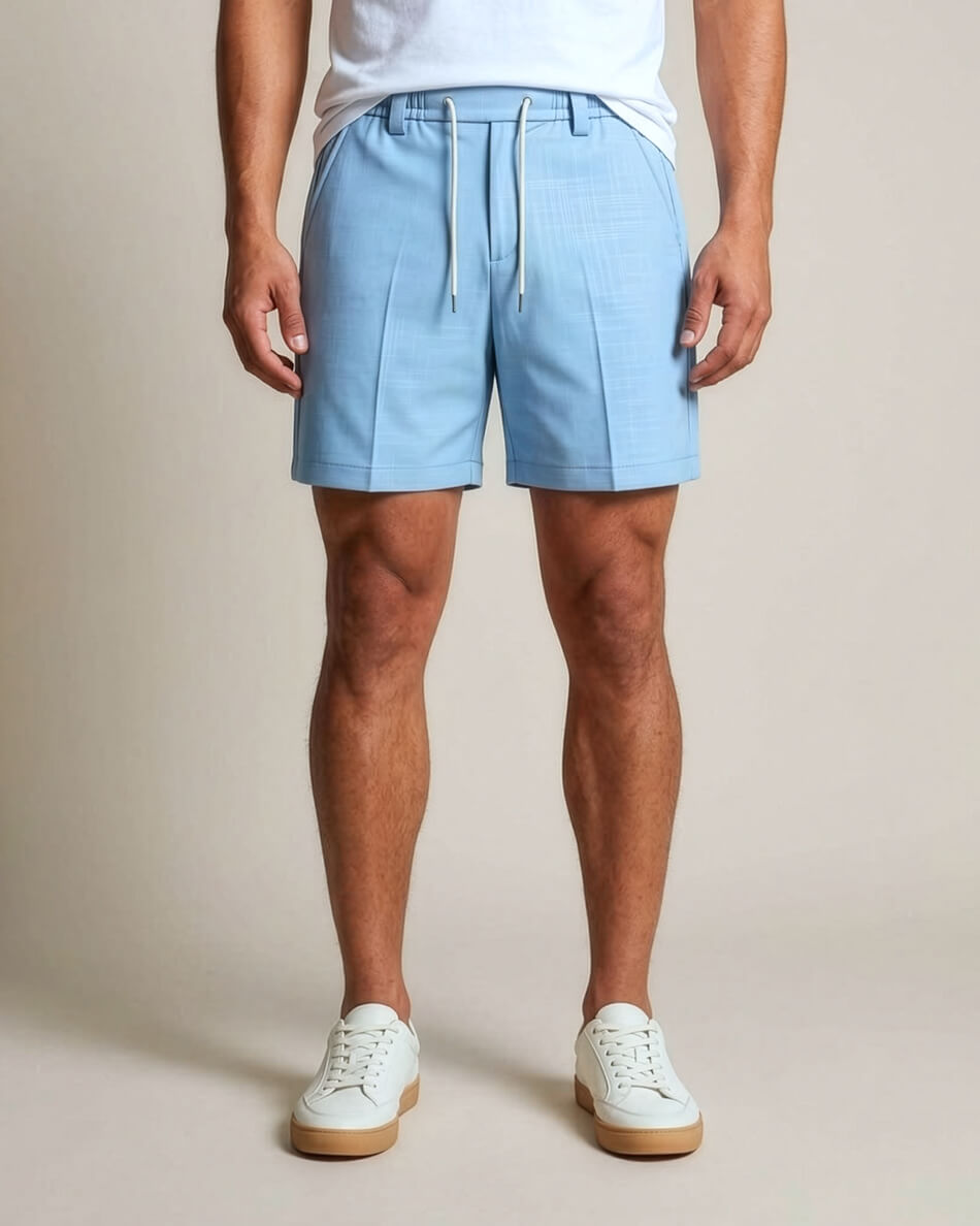 Sky Blue Pin-Tuck Linen Shorts
