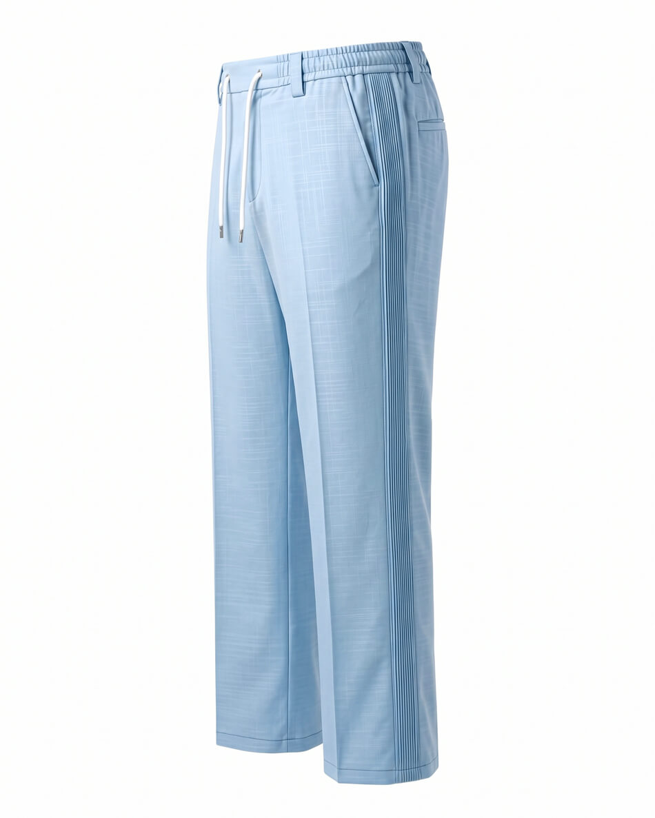 Sky Blue Pin-Tuck Linen Trousers