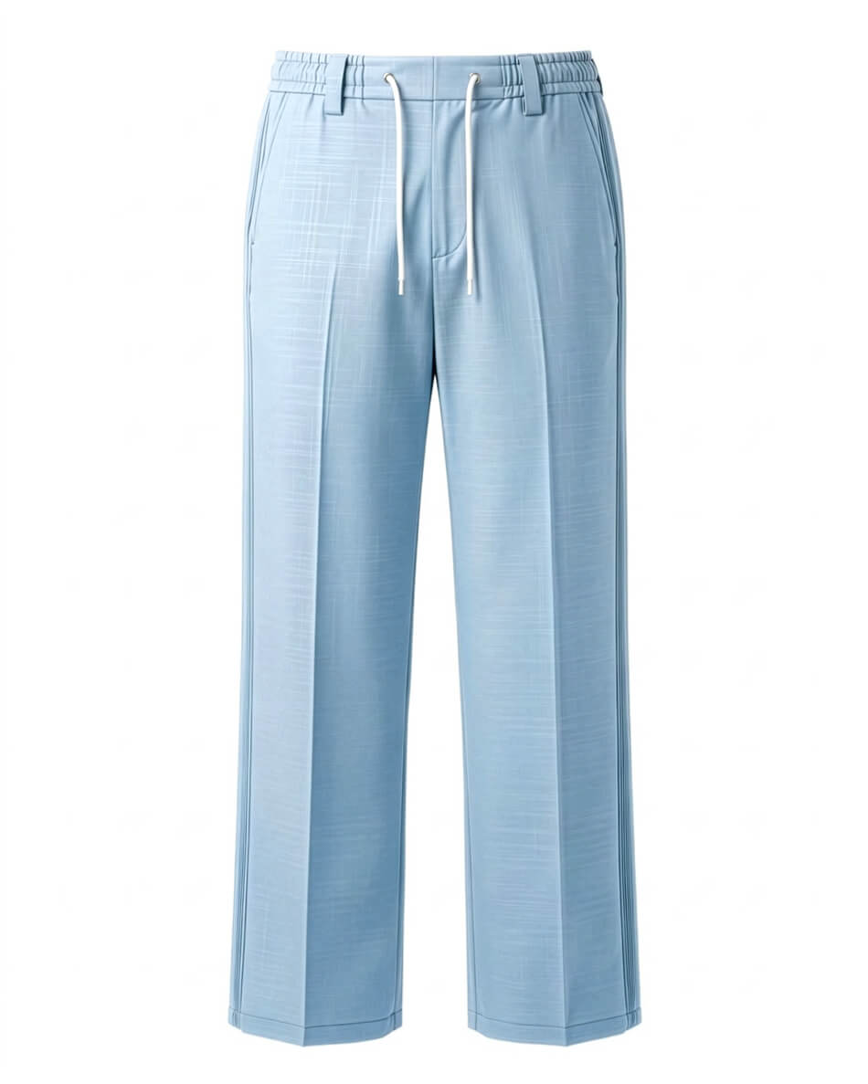 Sky Blue Pin-Tuck Linen Trousers