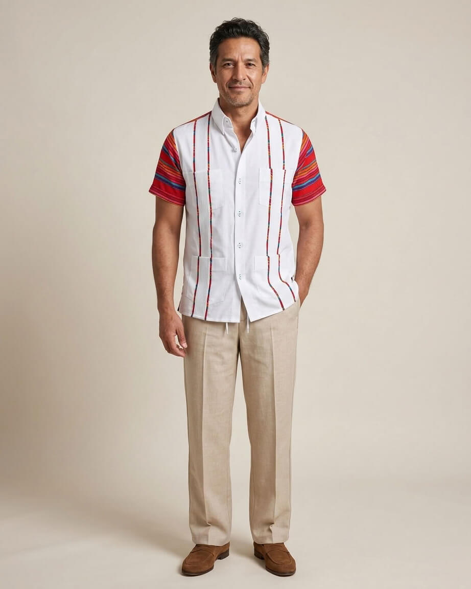 Ready to Go Medium | White Azteca Zarape Guayabera